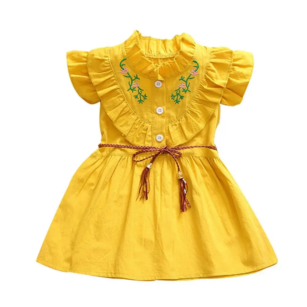 Платья принцессы с рюшами и цветочным рисунком для маленьких девочек; летняя одежда для девочек; детская одежда с цветочным рисунком - Цвет: Yellow