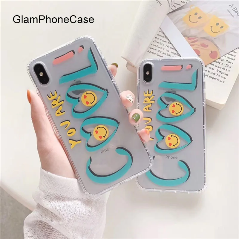 Чехол для телефона GlamPhoneCase Smiley с английскими буквами iPhone X XS Max XR Мягкий