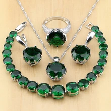 Милый 925 Серебряные ювелирные изделия зеленый циркон белый CZ Ювелирные наборы Для женщин ювелирные изделия серьги/подвеска Цепочки и ожерелья/кольца/браслет