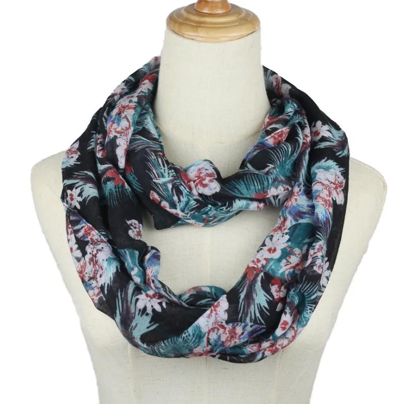 

Floral Loop Scarf Women Fashion Sping Autumn Winter blue flower Printed Snood Ring Scarves Lady Twill Viscose Infinity Scarfs