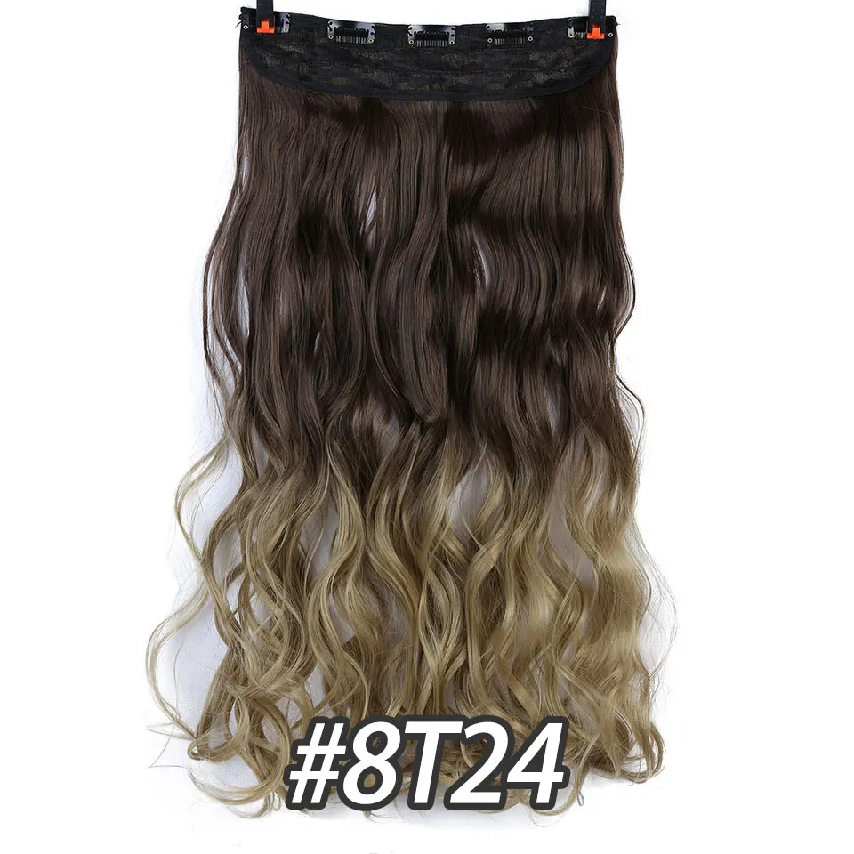 24 дюймовые прямые накладные волосы на заколках, накладные волосы черного и красного цвета с эффектом омбре, синтетические волосы на 5 клипсах ins DIFEI - Цвет: 8T24