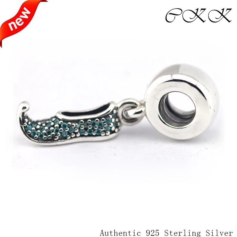 

Authentic 925 Sterling Silver Jasmine's Sparkling Slipper Beads with Green CZ Fit Bracelets DIY Fine Jewelry P289