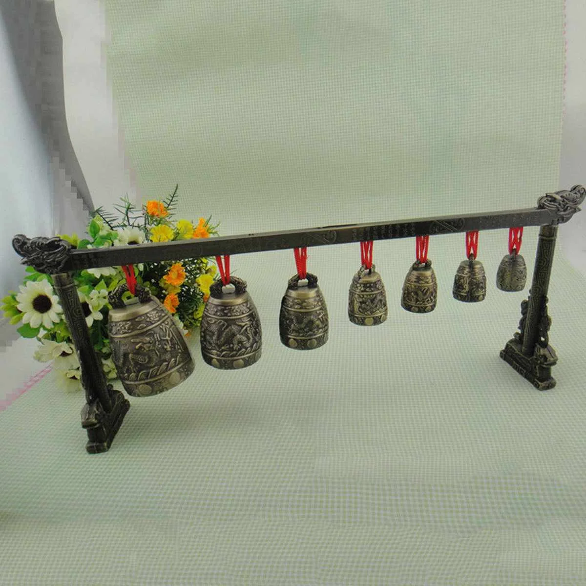 Китайские Glockenspiel колокольчики, Латунные Колокольчики, бронзовая посуда, древние китайские мини-музыкальные инструменты, 7 круглых медных колокольчиков и Crandall