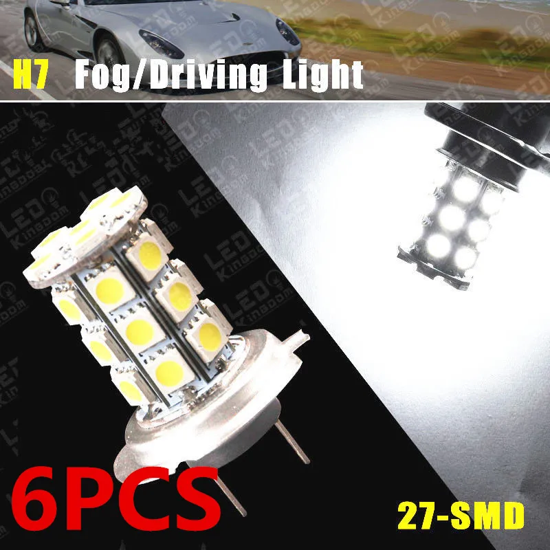 

6X White Blue 27 SMD H7 Tail Brake Reverse Backup LED Light Bulb Supper Bright 12V
