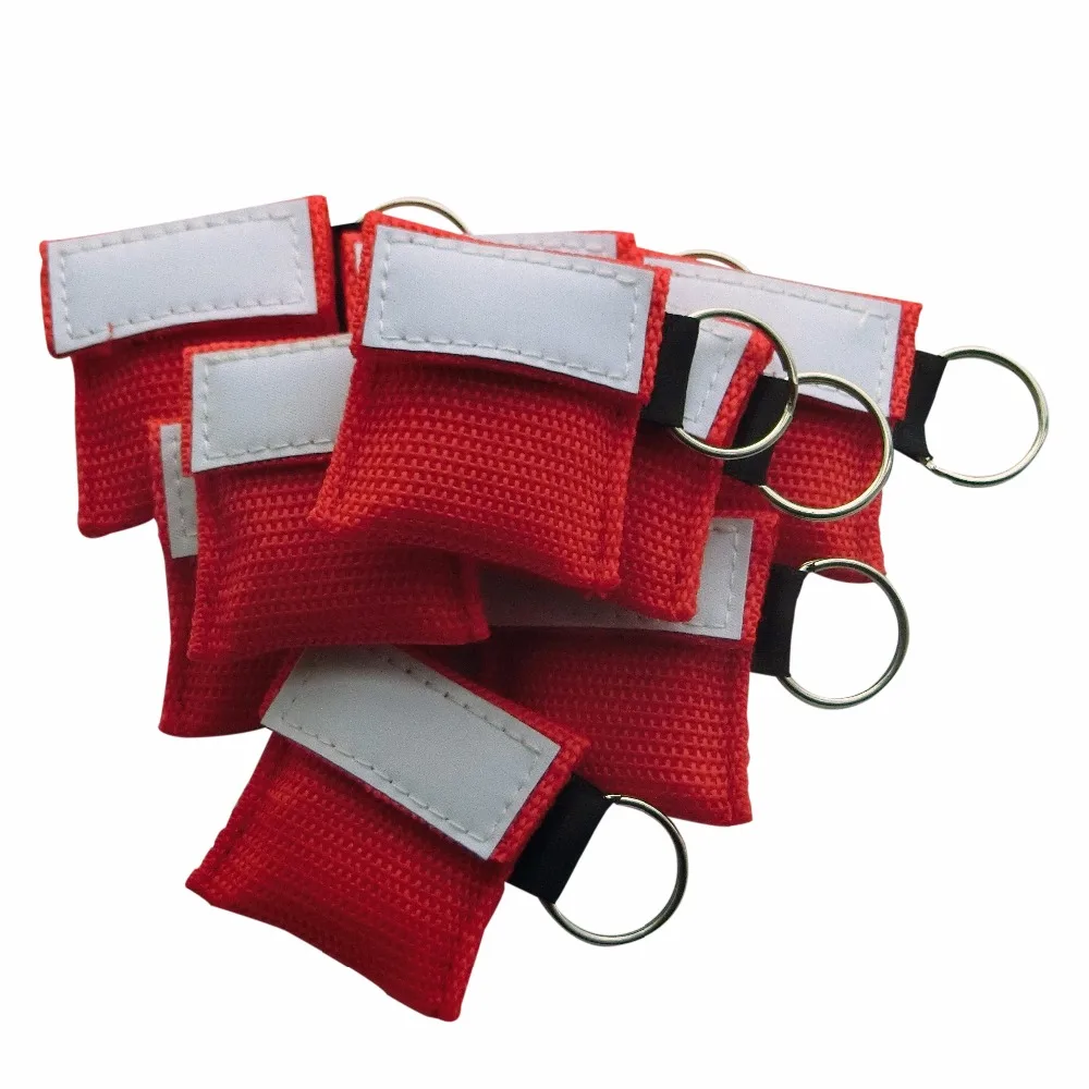 

100Pcs/Pack CPR Mask Face Shield Emergency Rescue Kit Mask Red Nylon Bag With Keychain One-way Valve Avoid Cross Infection