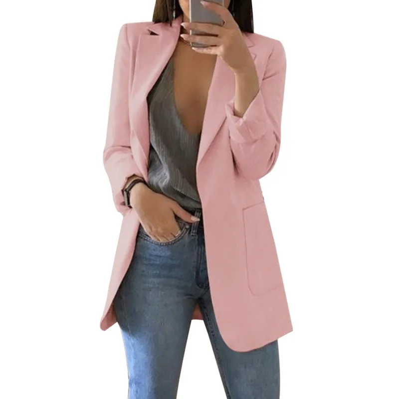 CALOFE Women Long Sleeve Solid Color Turn-down Collar Coat Lady Business Suit Cardigan Jacket Suit Femme Blazer Slim Top 2019