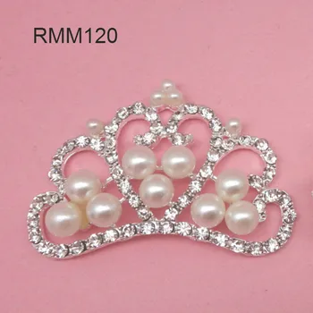

52x48mm Pearls Tiara Crowns Princess Crystal Rhinestone Buttons in silver Crystal Tiara Embellishment 30pcs RMM120