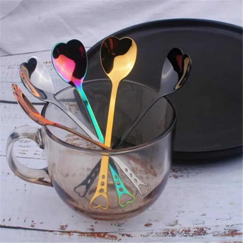 

Stainless Steel Heart Shape Coffee Spoon Colorful Dessert Sugar Stirring Spoon Ice Cream Spoon Honey Spoon Kitchen Gift