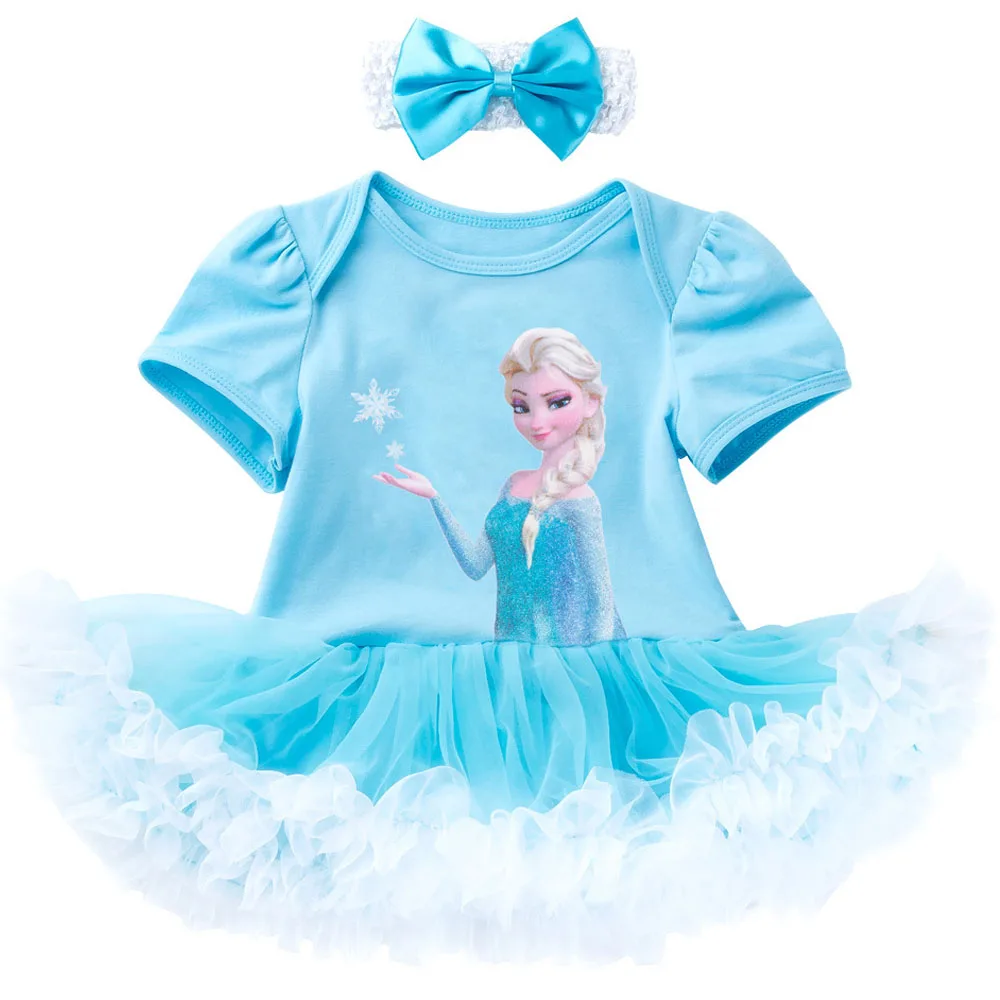 Goedkoop Zomer Baby Meisjes Kleding Sets Pasgeboren Elsa Romper Tutu Jurk Met Hoofdband 2 stuks Casual Katoen Meisje Jumpsuit Kerst Kostuum