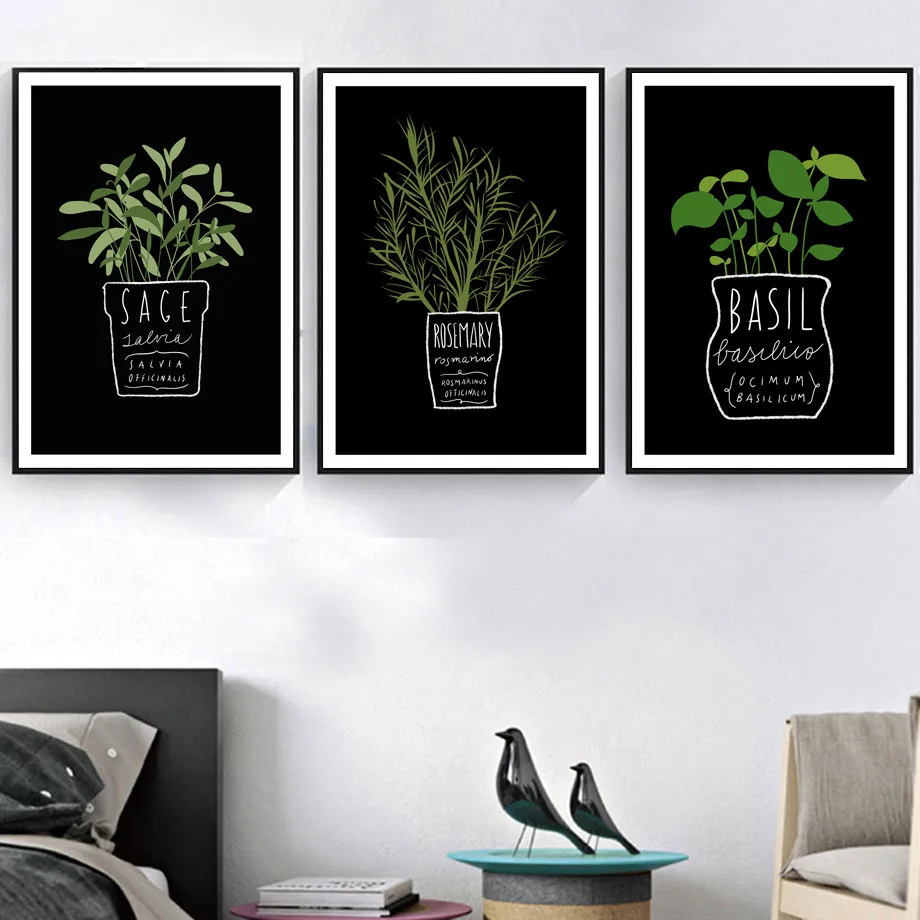 

Framed Canvas Pictures Decor Kitchen Office Wall Potted Plant And Letters A4 Painting Art Printed Nordic Style Fashion Posters