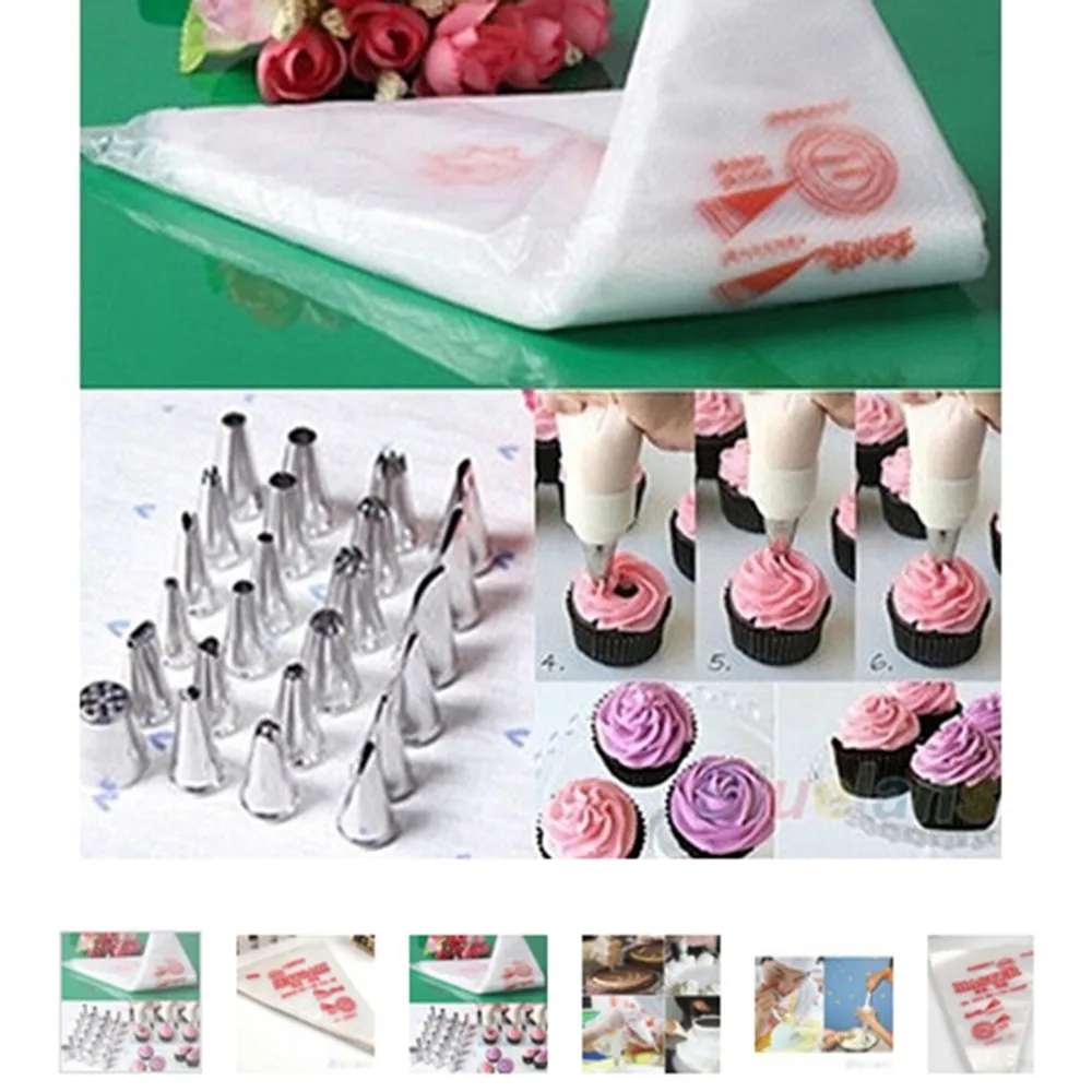 

100 PCS Baking Decorating Bag For Baking Cake Tool Disposable Piping Bag Icing Nozzle Fondant Cake Decorating Pastry Tips Tools