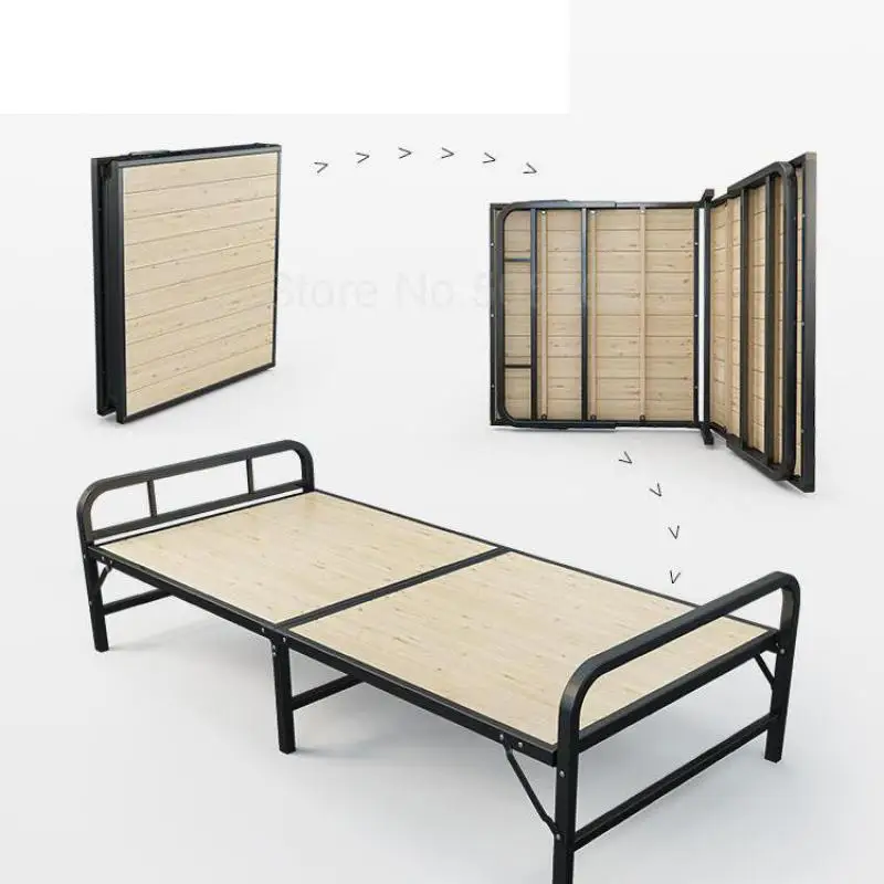 

Solid wood folding bed lunch break plank single double 1 meter rental room home Simple economic adult iron frame bed