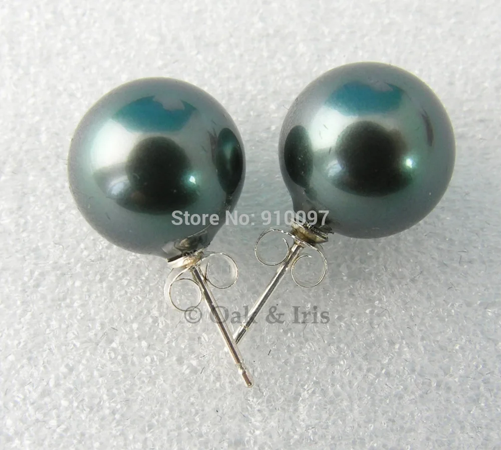 

free shipping DD12mm Matte Black Round Sea Shell Pearl Stick Stud Style Earring Sterling Silver A0422