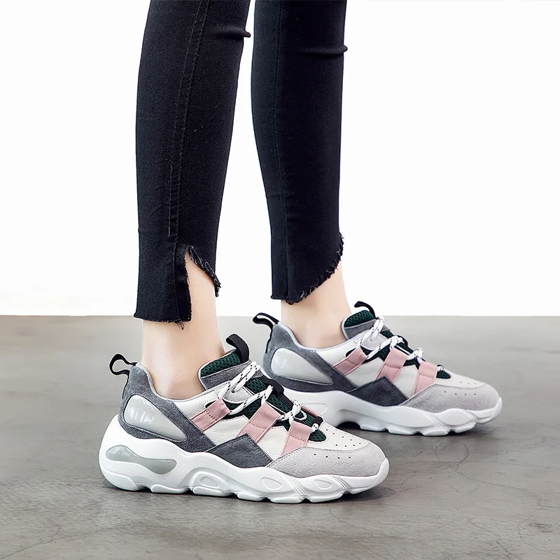 

2019 spring new Korean version of the wild casual fashion tide women's shoes round head color matching women's shoes.