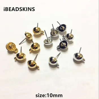 

New arrival! 10mm 100pcs/lot acrylic UV plating Ear stud semicircle shape earrings base accessories for Earrings DIY( as shown)