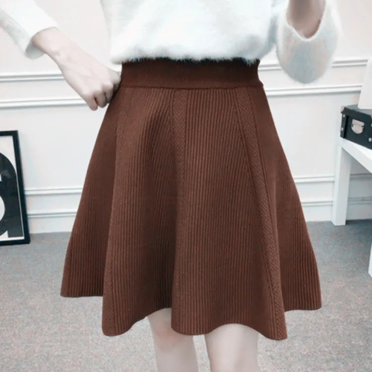 Осенняя Женская Зимняя вязанная модная юбка, 6 цветов, черная коричневая Женская юбка с эластичным поясом, юбки для девочек NS8910