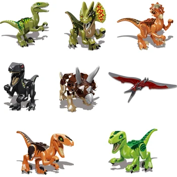 

8pcs/lot Jurassic Dinosaurs World Building Blocks Set Kids Toys juguetes Park Dinosaur Pterosaur Raptor protection zone