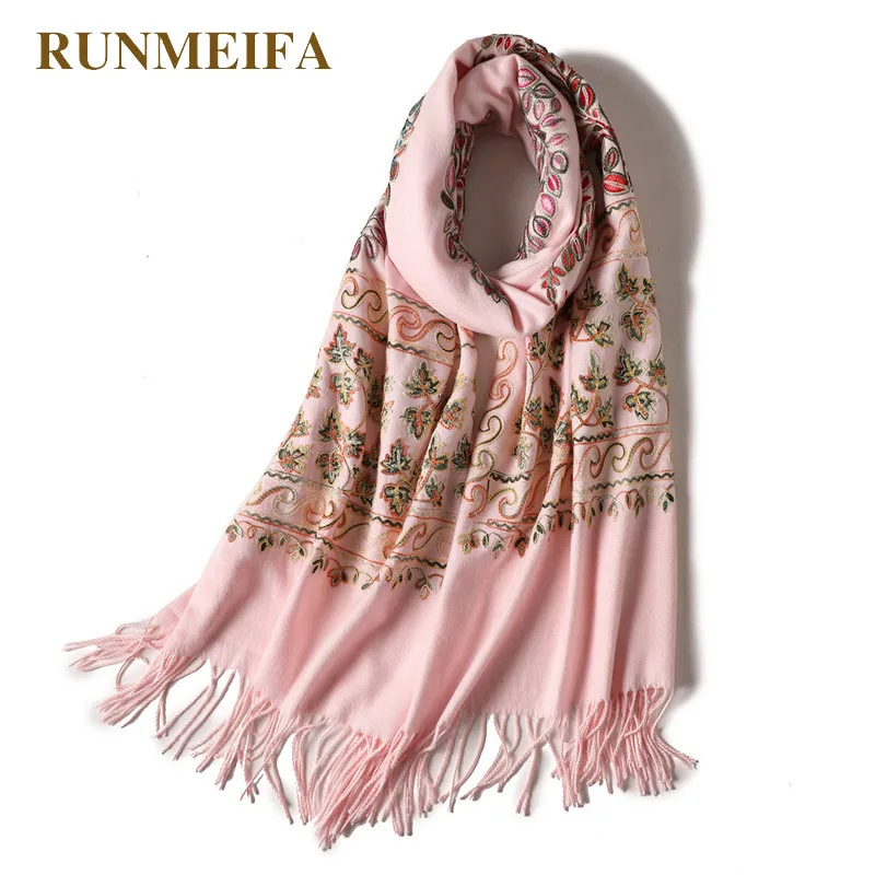 

RUNMEIFA 2018 Fashion Women Simulated Cashmere Embroidery Shawls Winter Warm Foulards Femme Soft Elegant Shawl Lady Scarves