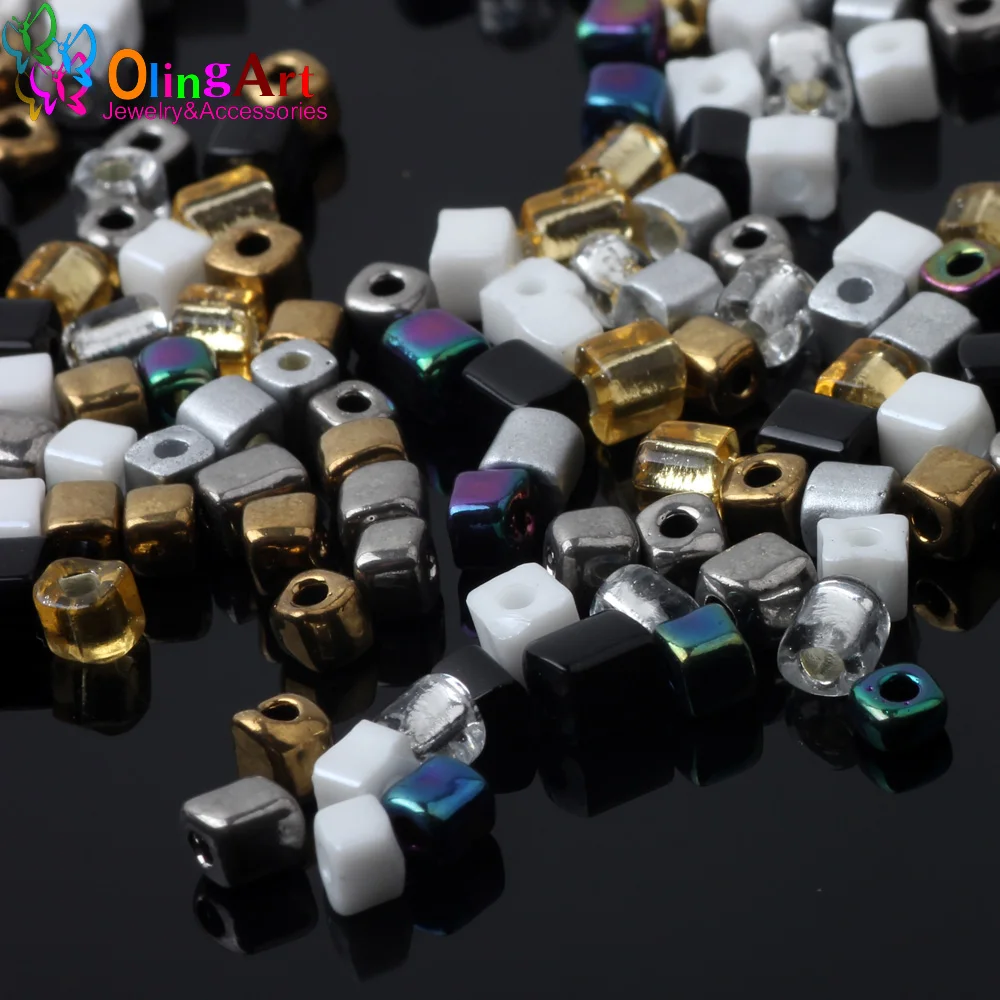 

2016 NEW Mixed color 3x4mm Square glass seed beads 25g/bag glass besad Tube Spacer beads For jewelry making DIY Free Shipping