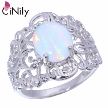 

CiNily Created White Fire Opal Silver Plated Wholesale Hot Sell Fashion Jewelry for Women Wedding Ring Size 6-10 OJ9204