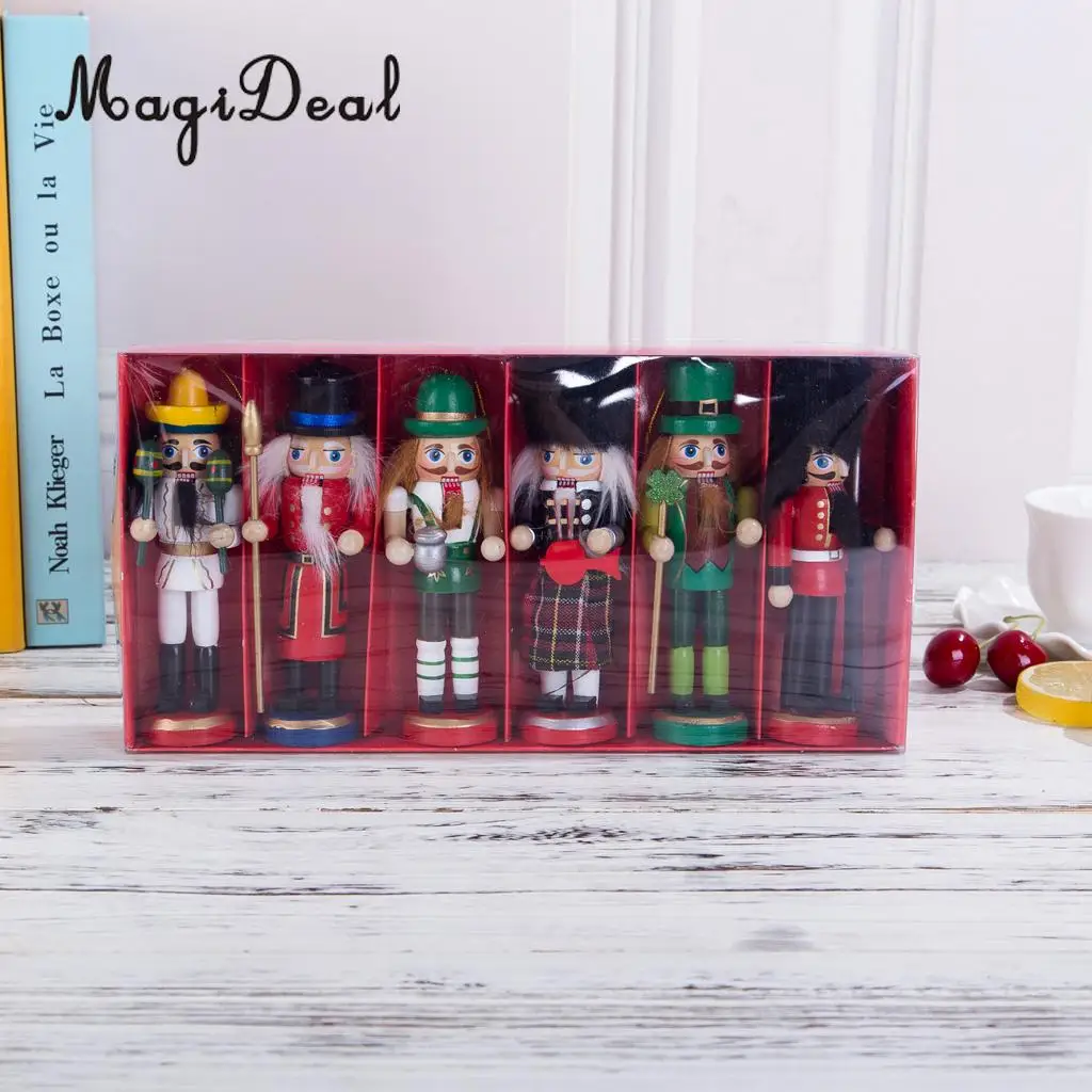11Pcs 12cm Christmas Decorations Wooden Soldiers Nutcracker Puppets Figures Pendants Christmas Ornaments Office Table Desk Decor