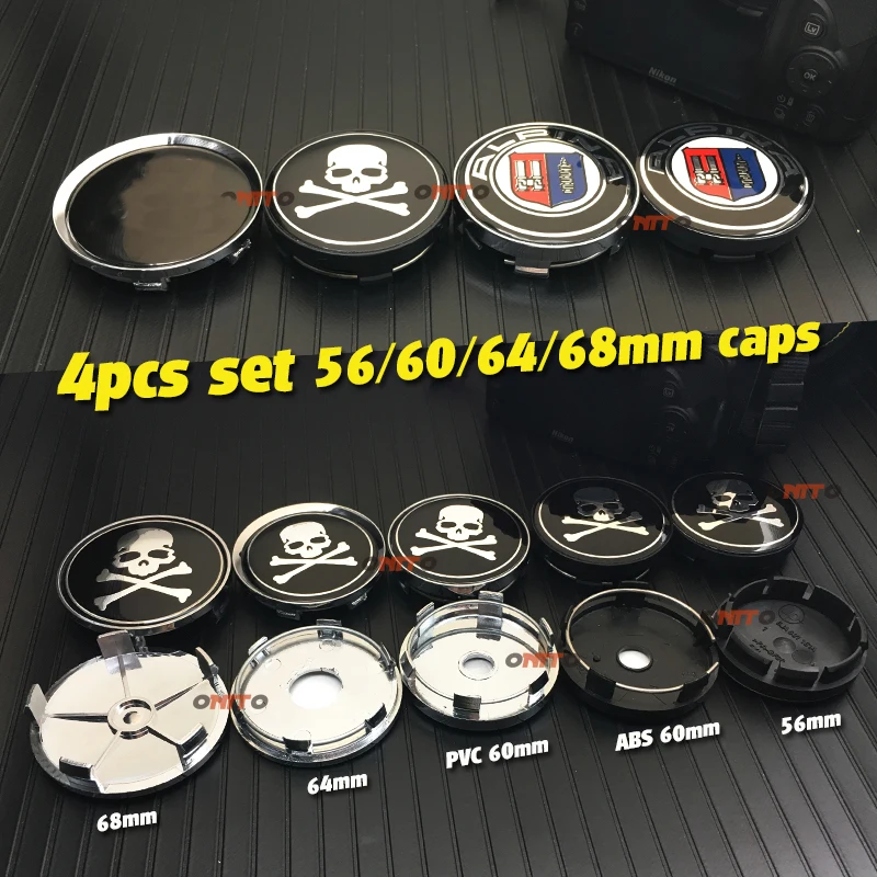 

New 4pcs Wheel Center Cap Wheel Rim Badge Covers Hubcap ABS/PVC 56/60/64mm for skull alpina Auto accessories dust-proof decals