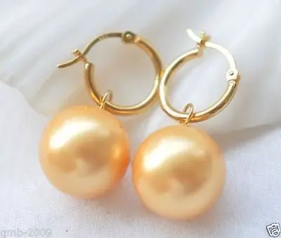 

Free shipping@ 14mm Tahitian Yellow South Sea Shell Pearl Dangle Earring 14K 6.10