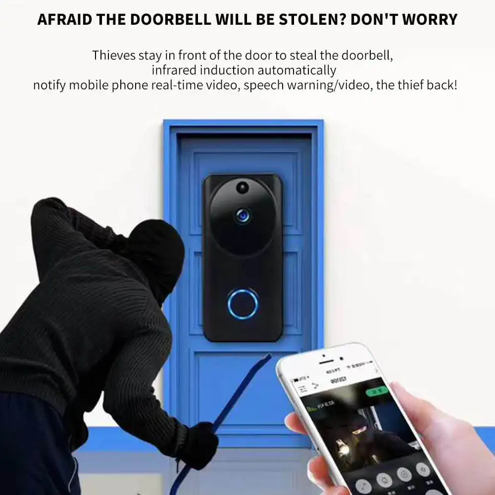 

FDBRO Video Doorbell Intercom Wireless WiFi Door Bell Monitor Alarm Door Phone IP Camera Battery Outdoor Waterproof iOS Android