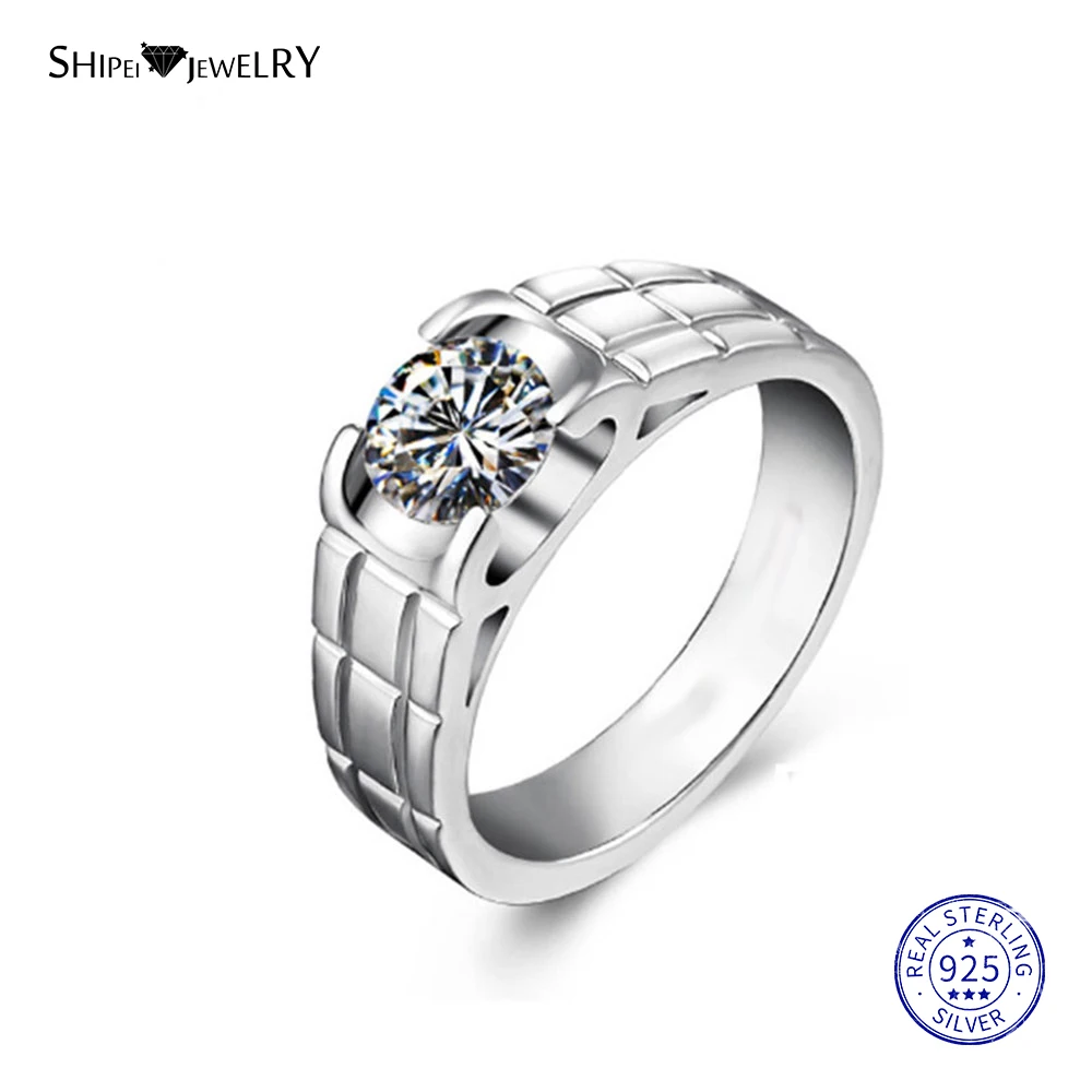 

ShiPei 100% 925 Sterling Silver 2ct White Sapphire Round Engagement Wedding Ring for Men Anniversary Gift Fine Jewelry Wholesale
