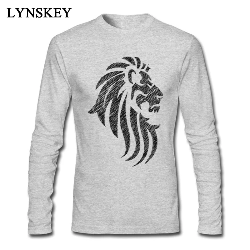 Party T Shirts for Men Long Sleeve 2017 Fashion O-Neck Cotton Summer/Autumn Tops Tees Crazy Tee Shirt Top Quality Free Shipping Lion Tribal Tattoo Cool Style grey