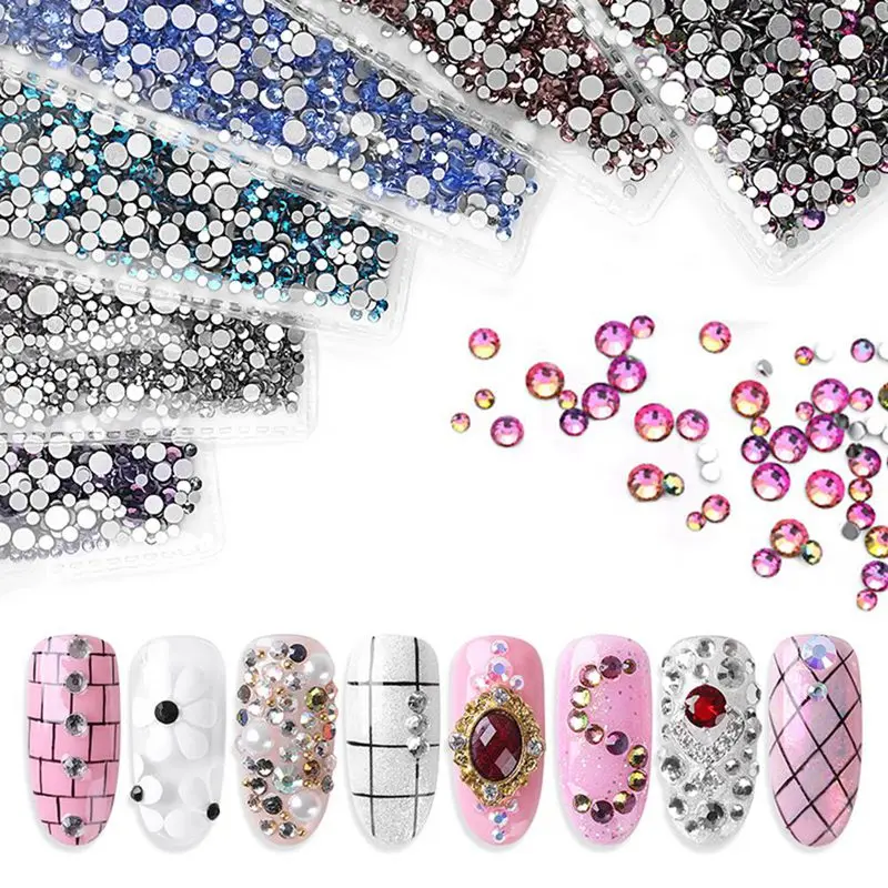 

Rose Gold Shiny Rhinestone For Nail AB Color SS3-12 Glass Crystal Diamond Flat Back 3D Nail Art Decoration Charms Set