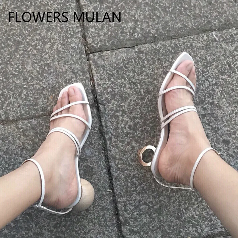 

New Fashion Show Women Sandals Shoes Peep Toe Narrow Band Asymmetric Spherical Ring Heel Party Banquet Ladies Brand Shoes