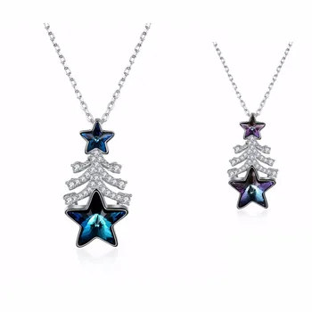 

925 Sterling Silver Christmas Tree Pentagram Crystal Personality Pendant Necklace Jewelry Amethyst for Women Wedding New Gifts