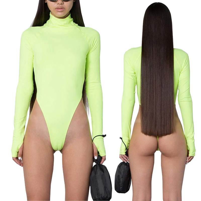 Spring Black Fluorescent Green Turtleneck Long Sleeve Bodysuit Women New Bodycon Rompers Skinny High Cut Out Thong Bodysuits 2XL Spring Black Fluorescent Green Turtleneck Long Sleeve Bodysuit Women New Bodycon Rompers Skinny High Cut Out Thong Bodysuits 2XL