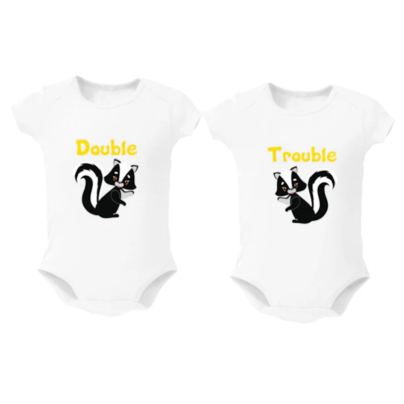 

Culbutomind Double Trouble Twins Baby Clothes Set of 2 Baby Boy Girl Clothes Baby Bodysuits Jumpsuit 0-12M 1st Birthday Gift