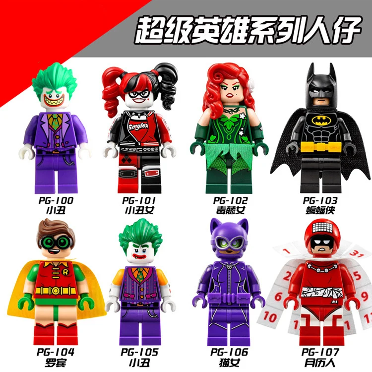 

Single Super Hero Theme BatMan Clown Harley Robin Catwoman Calendar Poison lvy Building Block Legoing Toys Figures for kids Gift
