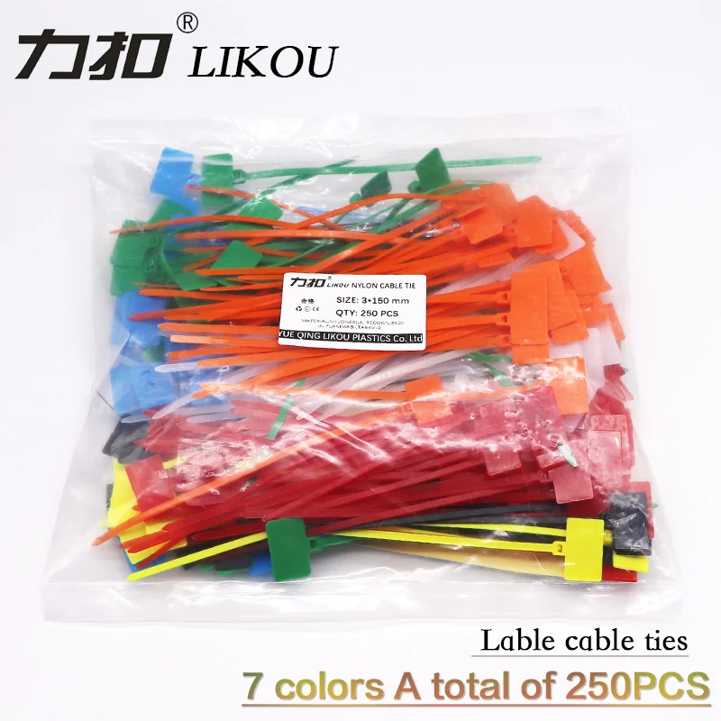 

LIkou Multicolor laber cabel ties 3x150mm 250Pcs Zip Ties Write On Ethernet RJ45 RJ12 Wire Power Cable Label Mark Tag