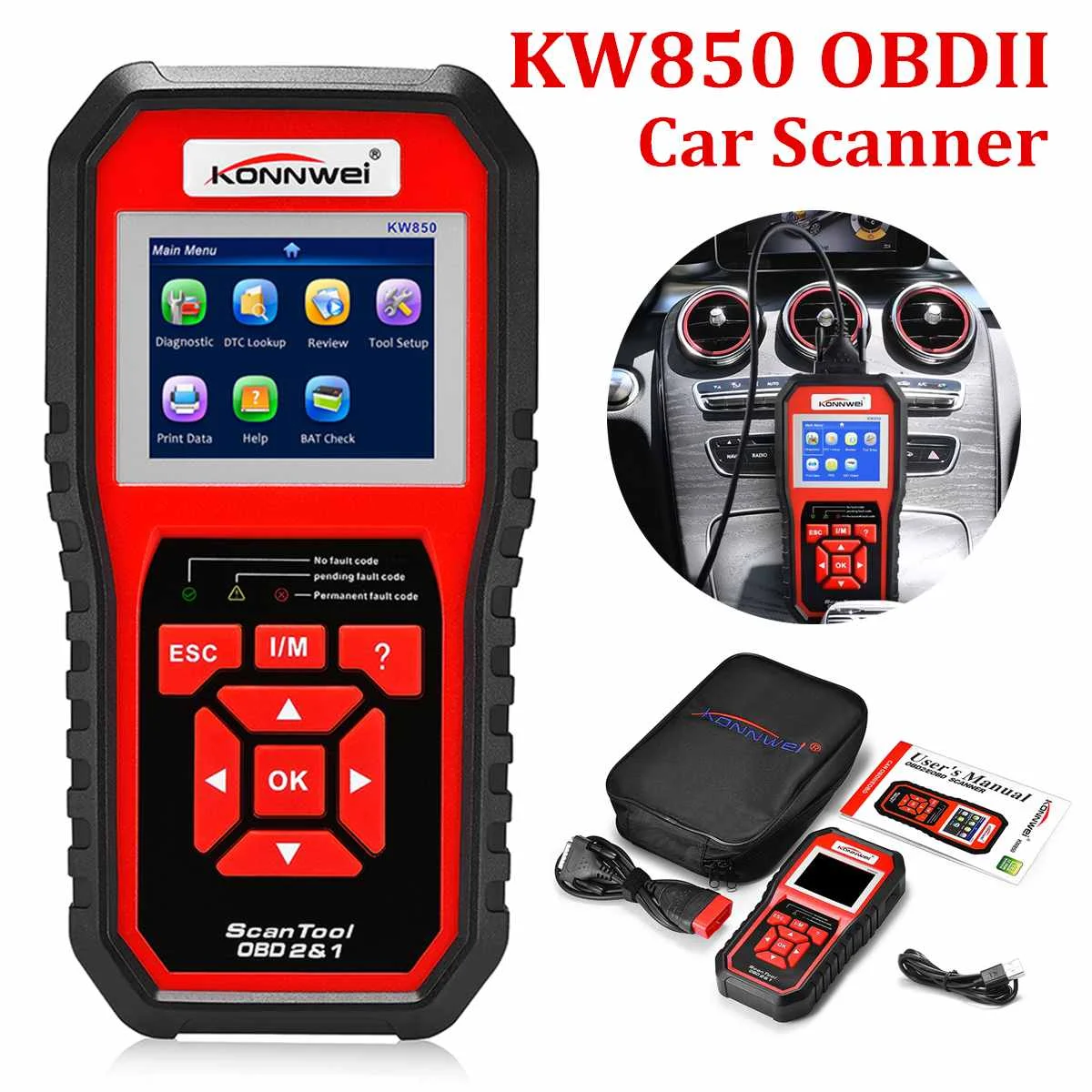 

KONNWEI KW850 OBD2 Scanner Car Diagnostics Tool Engine Fault Code Reader Multi-language Automotive Car Diagnostic Scanner
