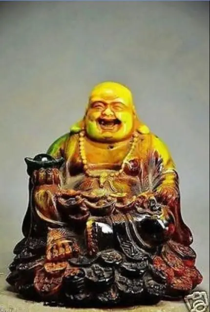 

12 cm * / Elaborate Rare Chinese fine artificial amber resin craft sculpture maitreya Buddha Statue