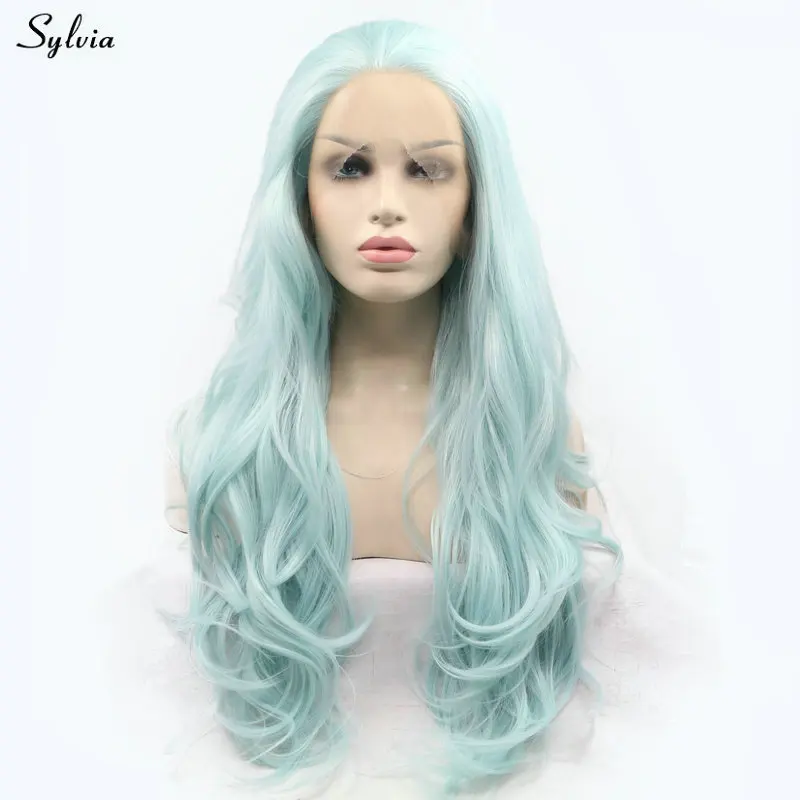 Sylvia парик русалки, жаростойкий синтетический парик на кружеве, волнистый, смешанный, синий, зеленый, парик для женщин, девушек, вечерние, реалистичный парик