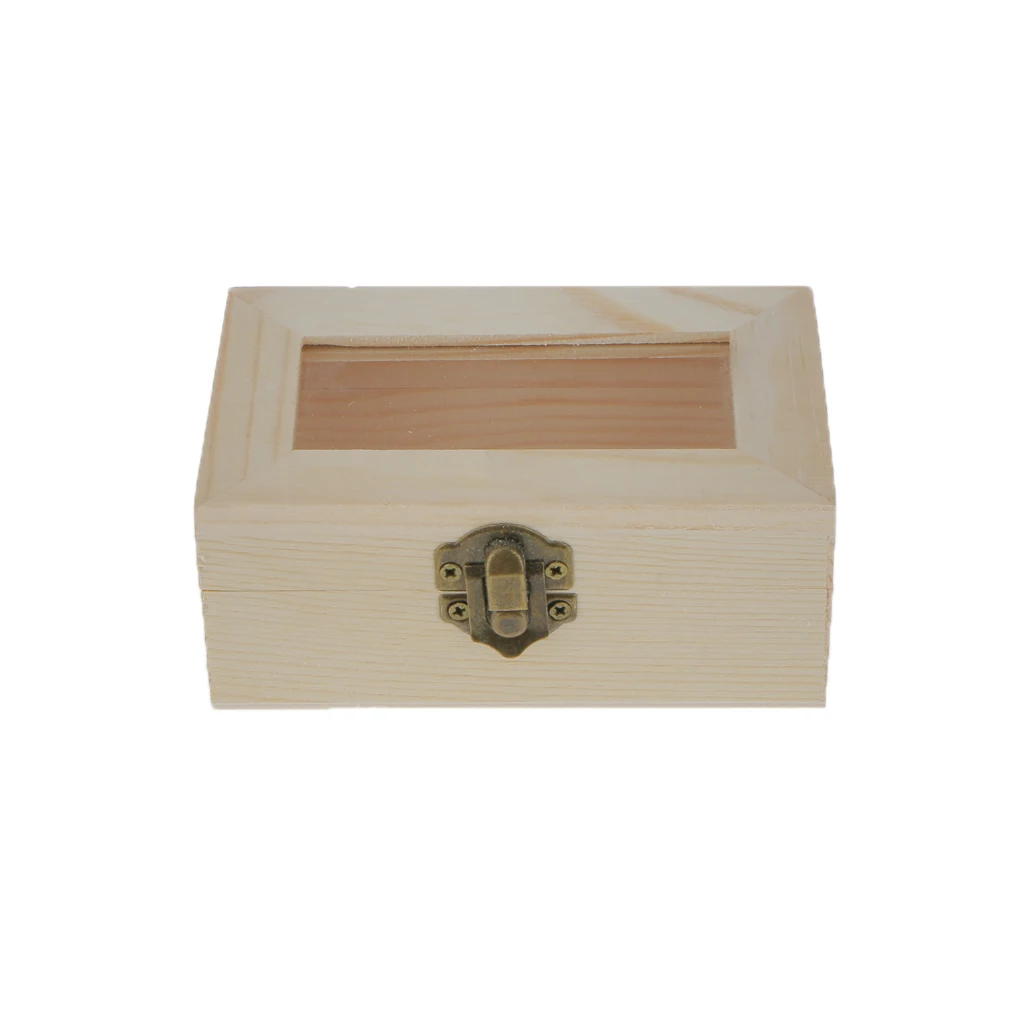 Vintage Unpainted Plain Hexagonal Rectangular Wooden Cabinet Jewelry Gift Box Trinket Chest Storage Case