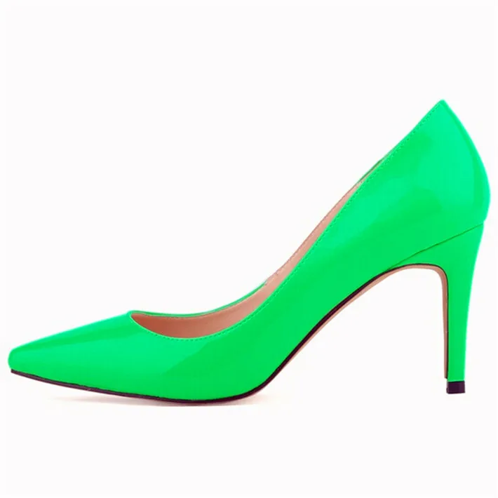 Новые модные женские туфли-лодочки на тонком каблуке однотонные офисные туфли из лакированной кожи выразительные женские туфли с острым носком на высоком каблуке 9 см - Цвет: Зеленый