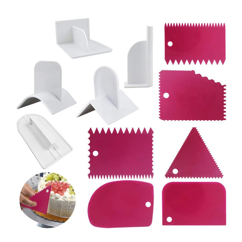  4Pc Baking Pastry Tools Plastic Dough Knife Icing Fondant Scraper Decorating Plain Smooth Jagged Ed