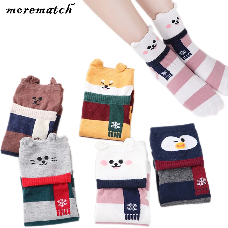 Morematch/1 пара, женские носки с животными, милые мультяшный шарф, хлопковые носки с пингвинами, рождественские носки, 5 цветов на выбор
