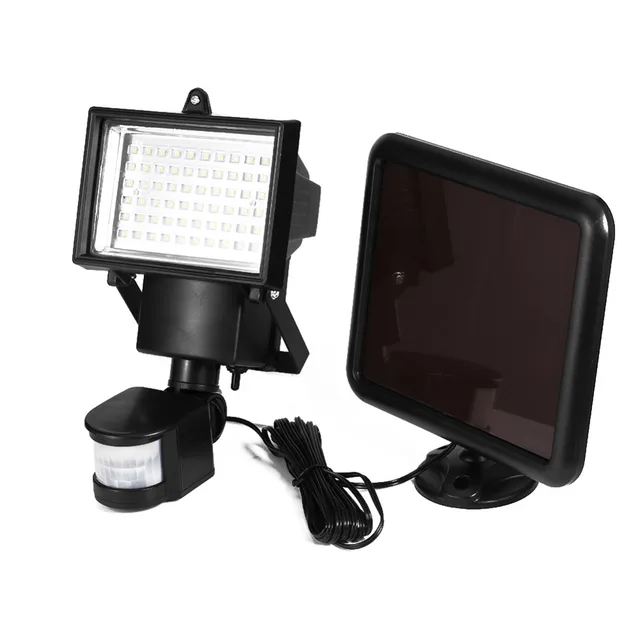 Solar Panel LED Flood Security Garden Light PIR Motion Sensor 60 LEDs Path Wall Lamps Outdoor E