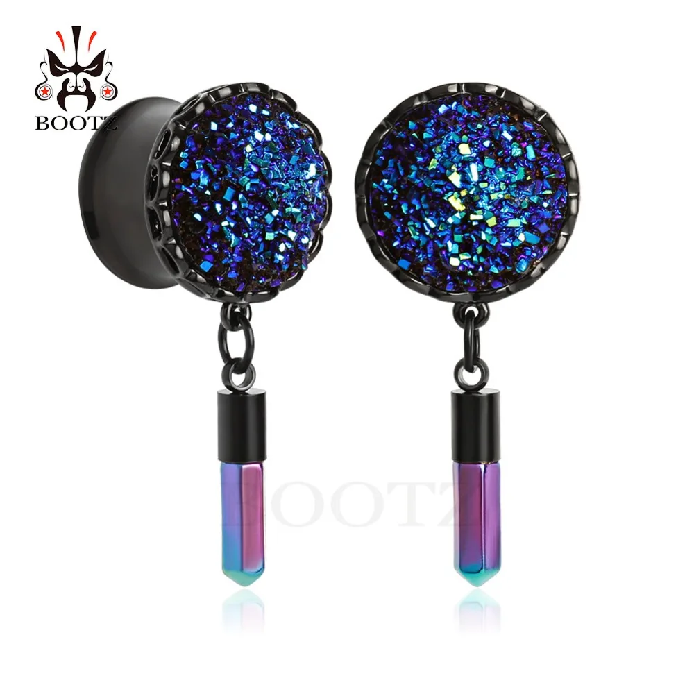 KUBOOZ Piercing single flared ear plugs black ear tunnels stainless