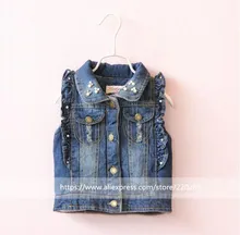 Размер 31183043 Розничная 2016 Осень Девочка Жилет Denim Оборками Руно Worm Мода Девушка Жилет Девушка Одежда Лолита