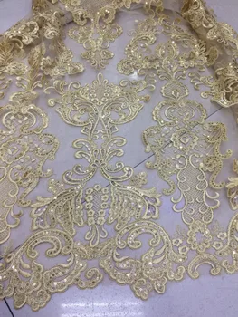 

French Net Lace Fabric S-5315 Latest african guipure lace fabric with sequins embroidery mesh nigerian tulle lace fabric