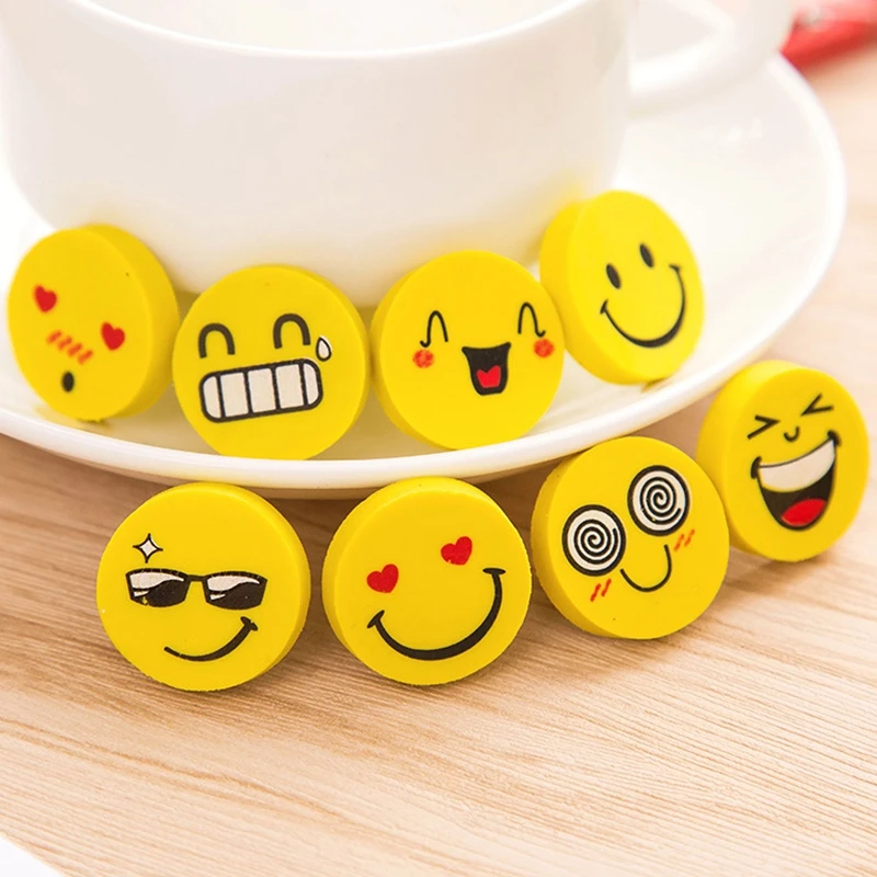 4 PCS Smile Face Erasers Pencil Rubber Funny Cute Stationery Novelty