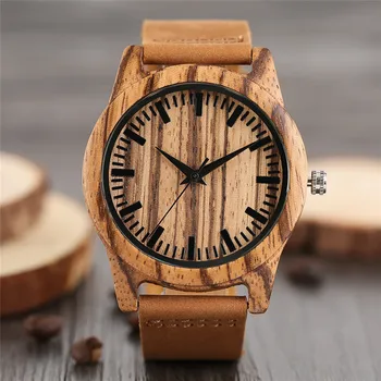 

Creative Wooden Watch Nature Handmade Men Genuine Leather Band Strap Quartz Wrist Watch Reloj de madera